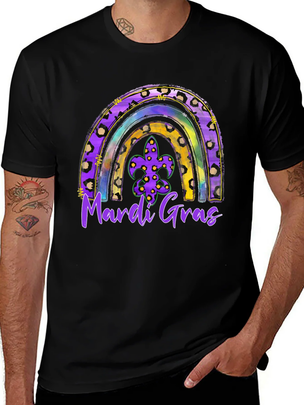 Mardi Gras Rainbow Leopard Print T-Shirt product image 1