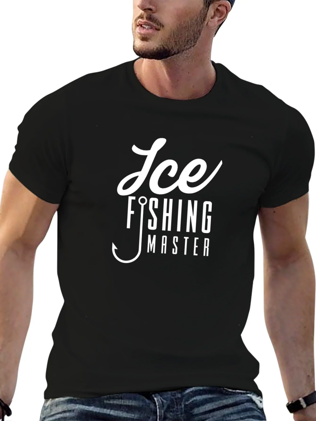 Ice Fishing Master Graphic Tee - Black Cotton T-Shirt product image 6