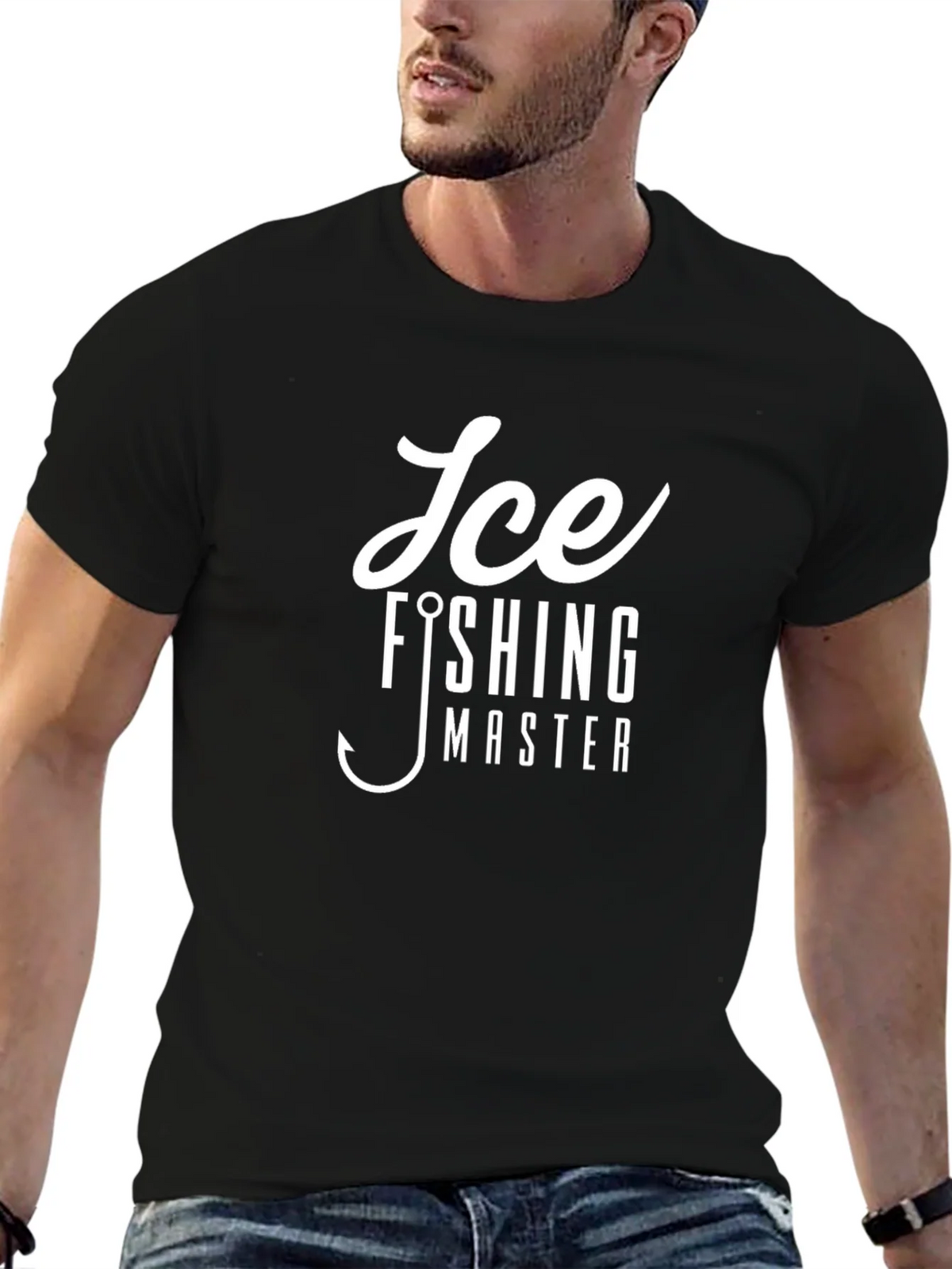 Ice Fishing Master Graphic Tee - Black Cotton T-Shirt product image 6