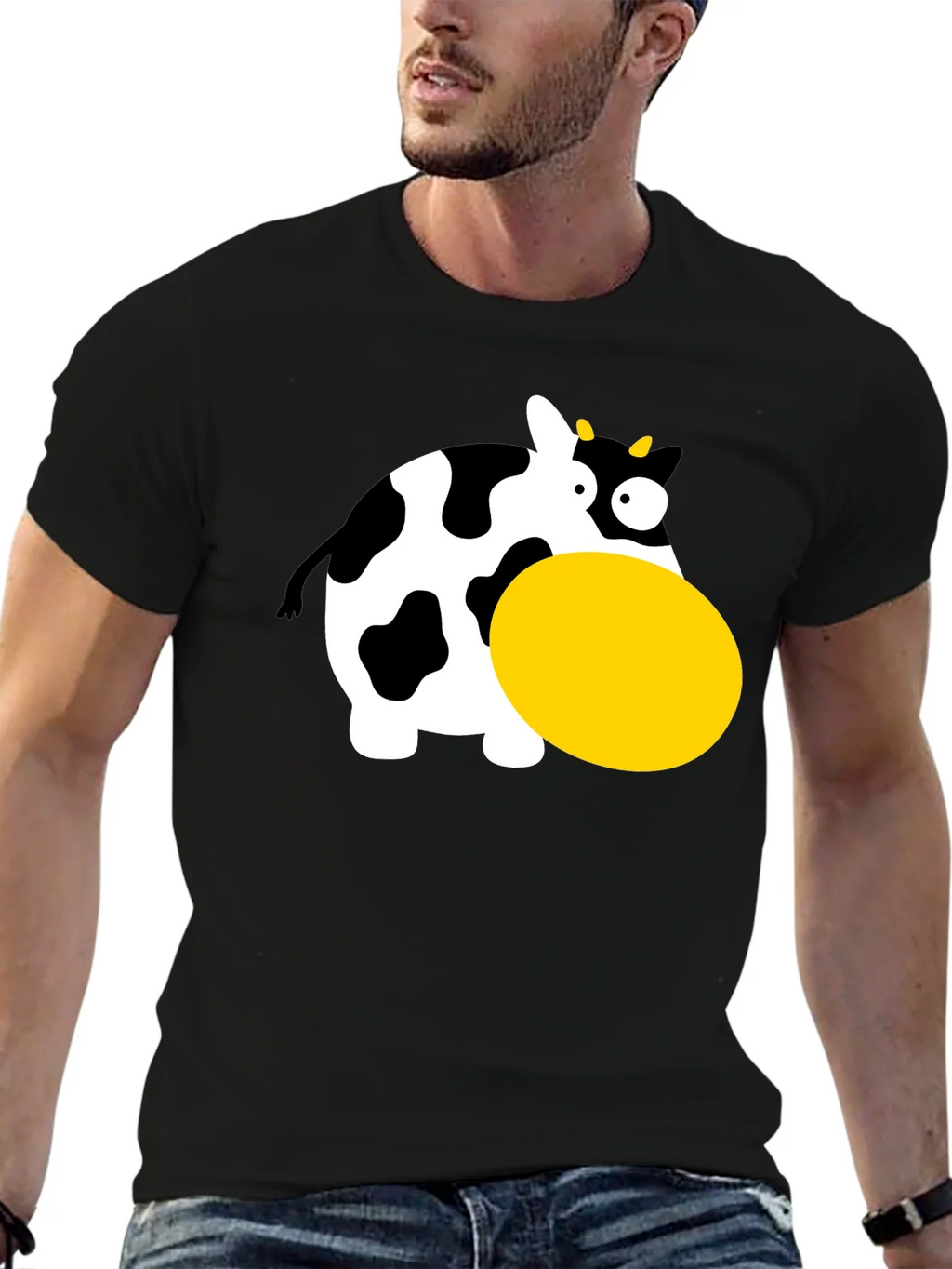 Funny Cartoon Cow Graphic T-Shirt - Black product image 6