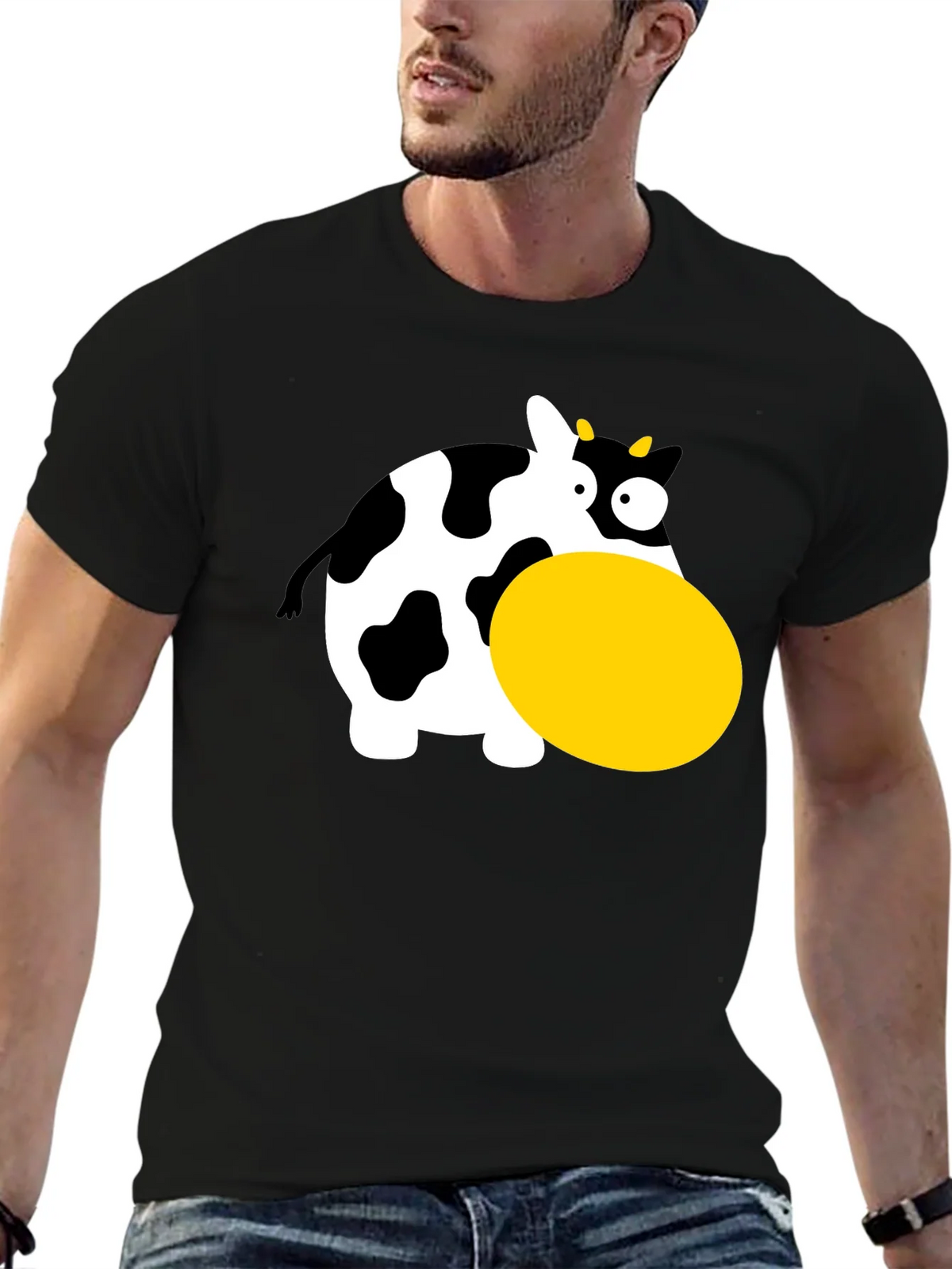 Funny Cartoon Cow Graphic T-Shirt - Black product image 6
