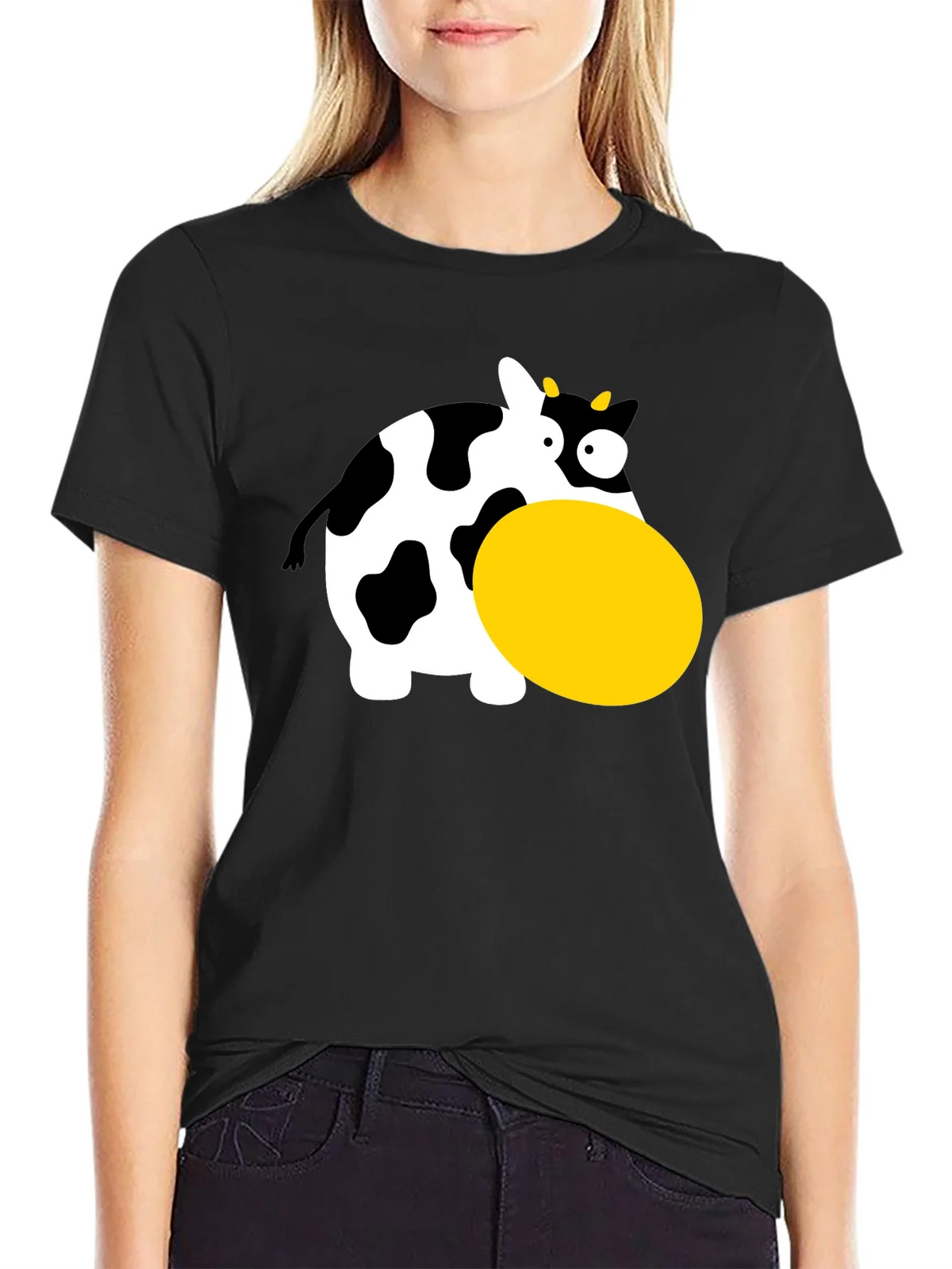 Funny Cartoon Cow Graphic T-Shirt - Black product image 2