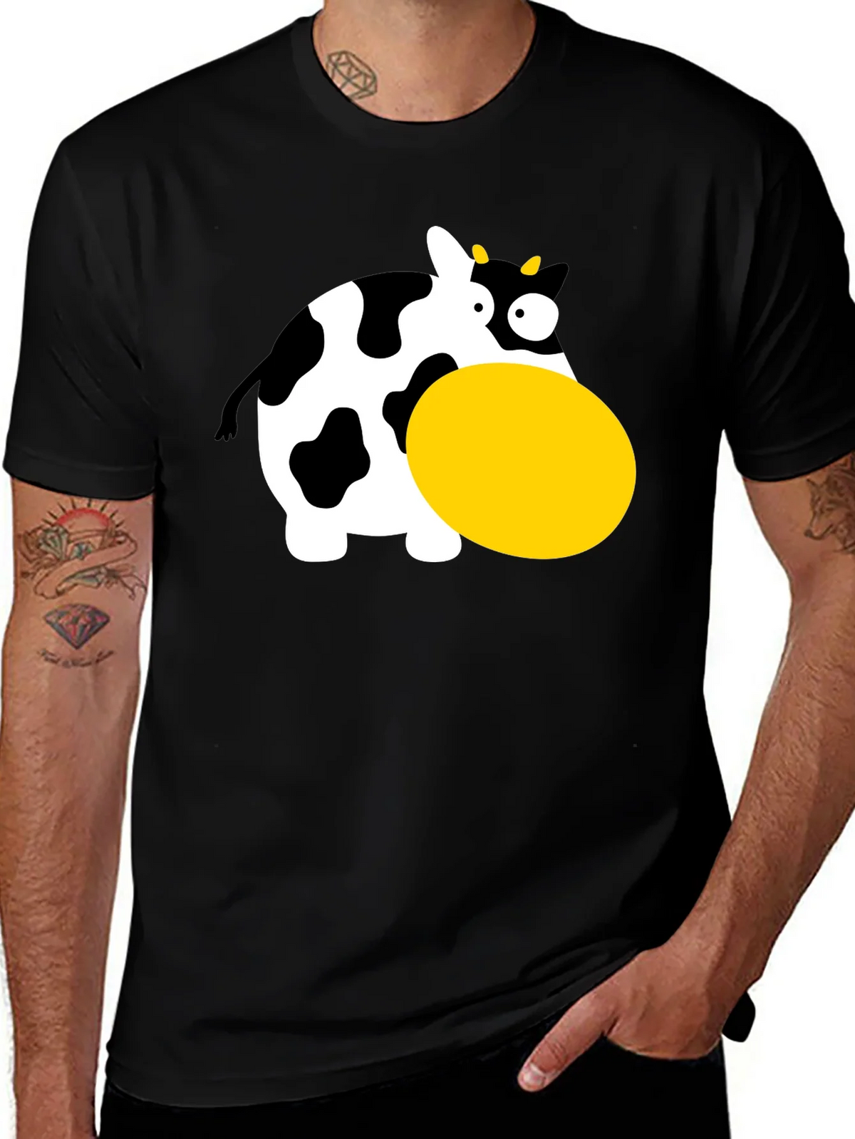 Funny Cartoon Cow Graphic T-Shirt - Black product image 1