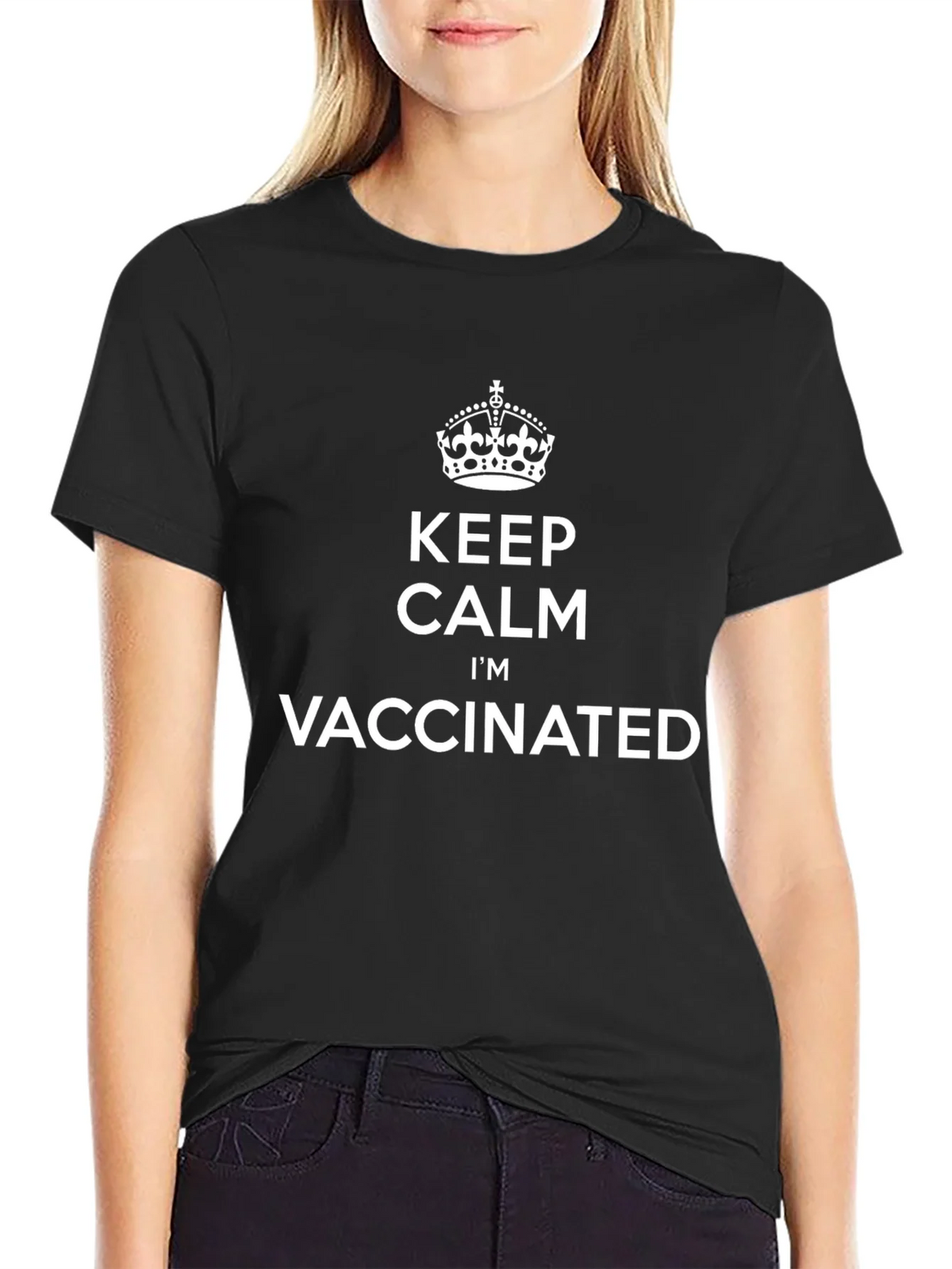 Keep Calm Im Vaccinated Black T-Shirt product image 2