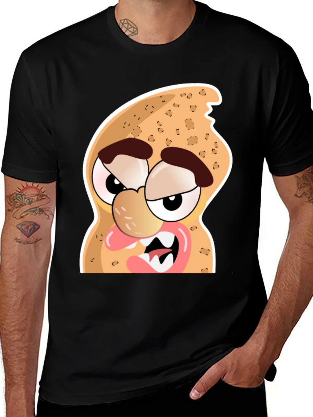 Funny Peanut Cartoon Graphic Black T-Shirt product image 1