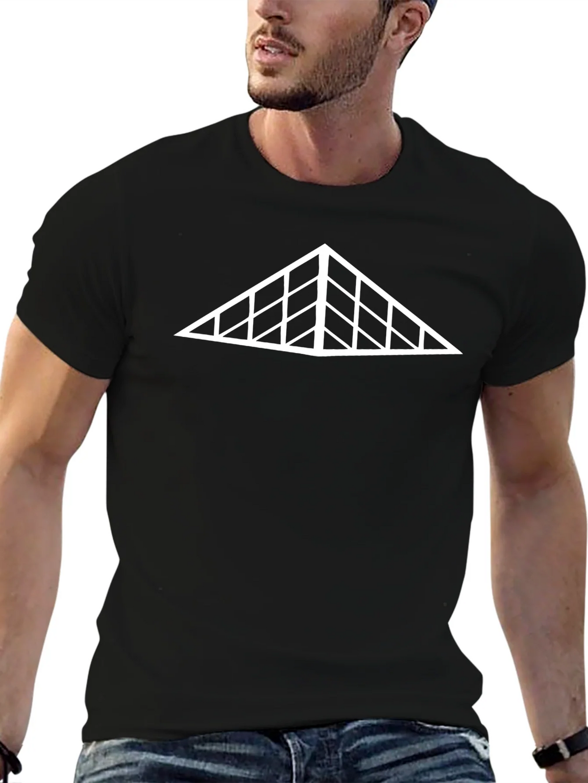 Geometric Triangle Grid Graphic Tee - Black product image 6