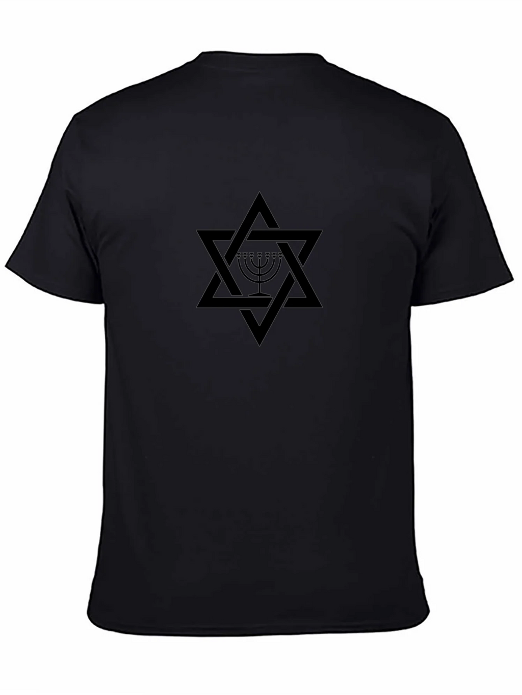 Mens Black T-Shirt with Star of David & Menorah Design product image 4