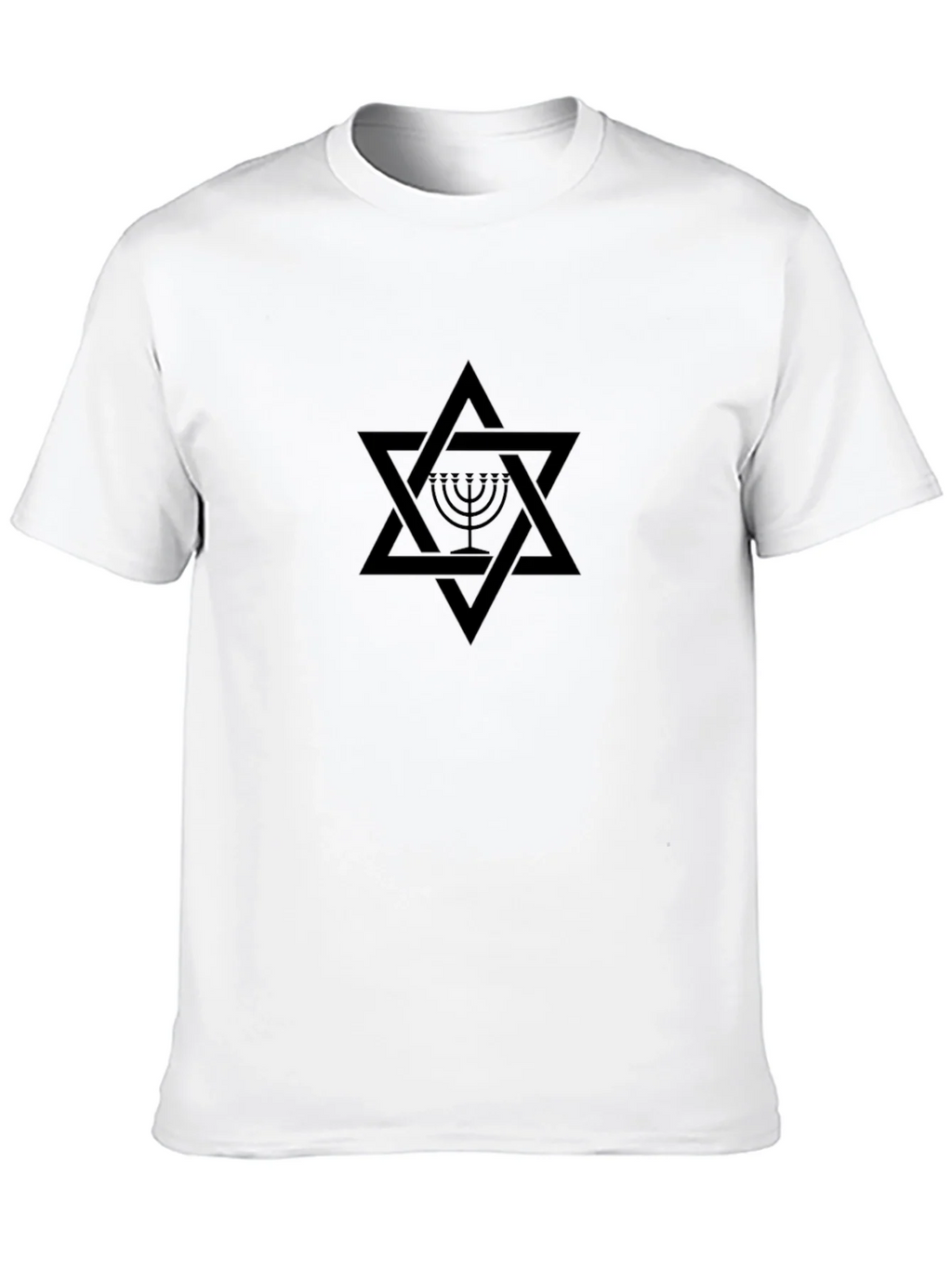 Mens Black T-Shirt with Star of David & Menorah Design product image 9