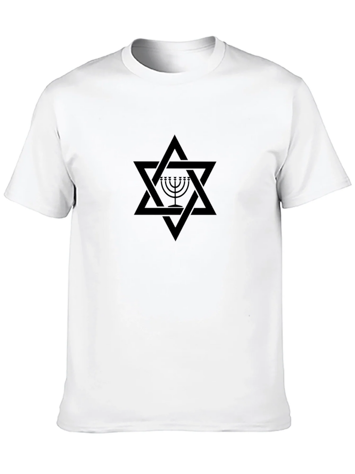 Mens Black T-Shirt with Star of David & Menorah Design product image 9