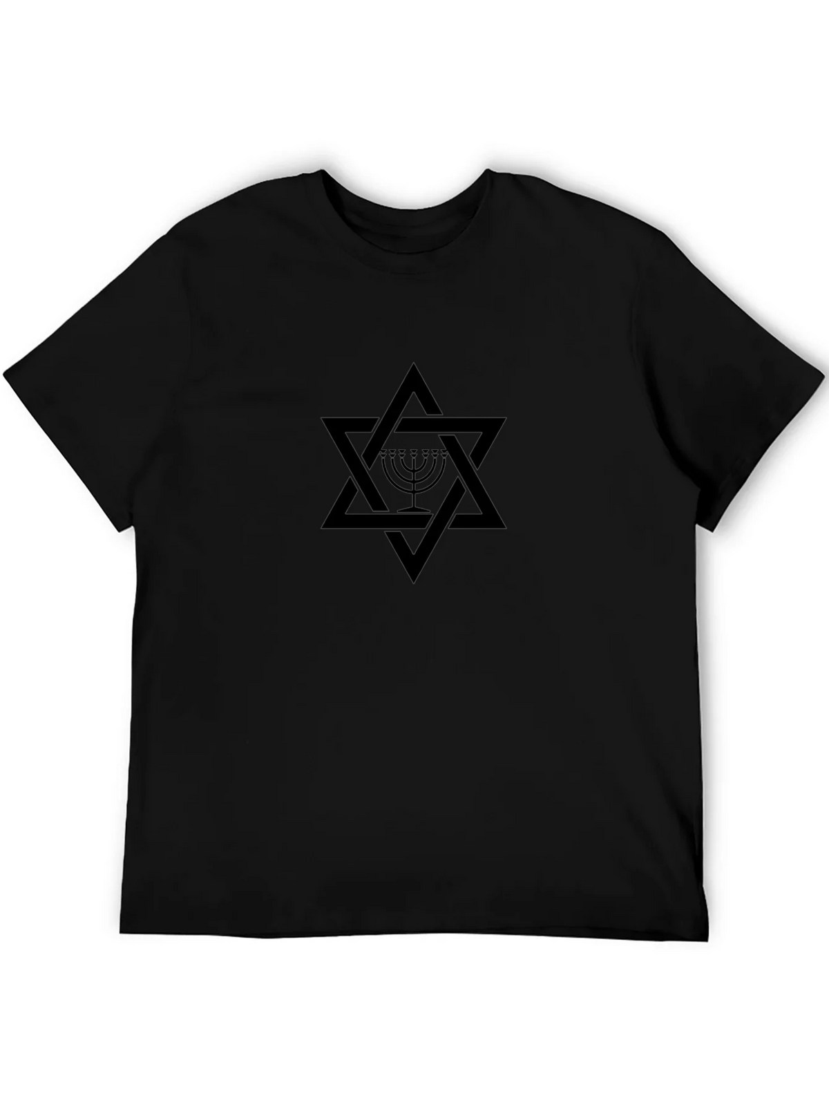 Mens Black T-Shirt with Star of David & Menorah Design product image 5