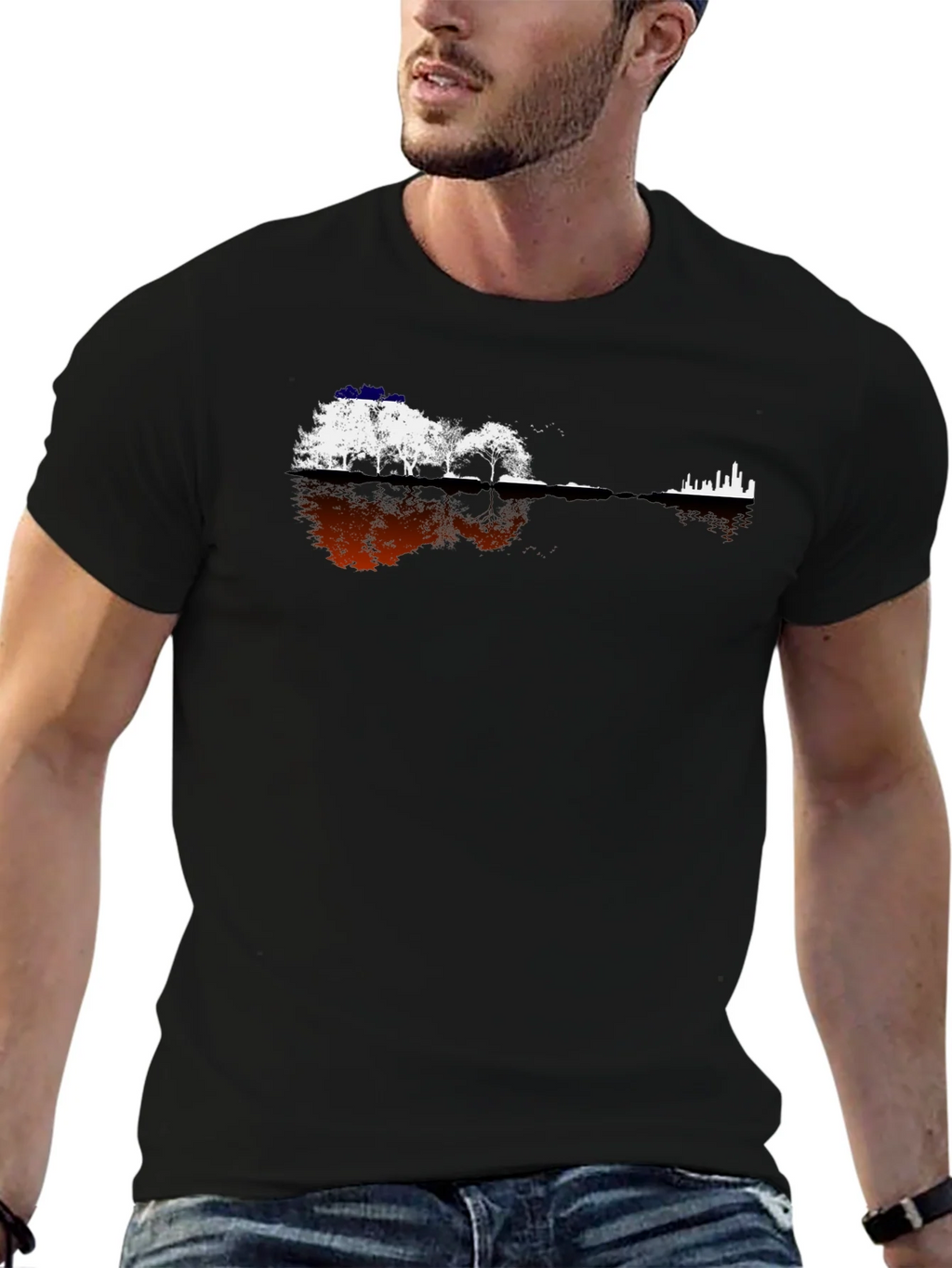 Guitar Landscape Graphic Tee - Black Cotton Blend product image 5