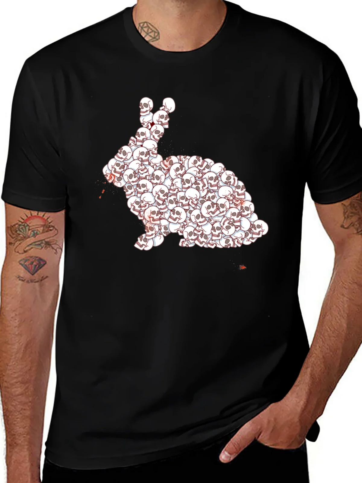 Skull Rabbit Graphic T-Shirt - Dark Humor Tee product image 1