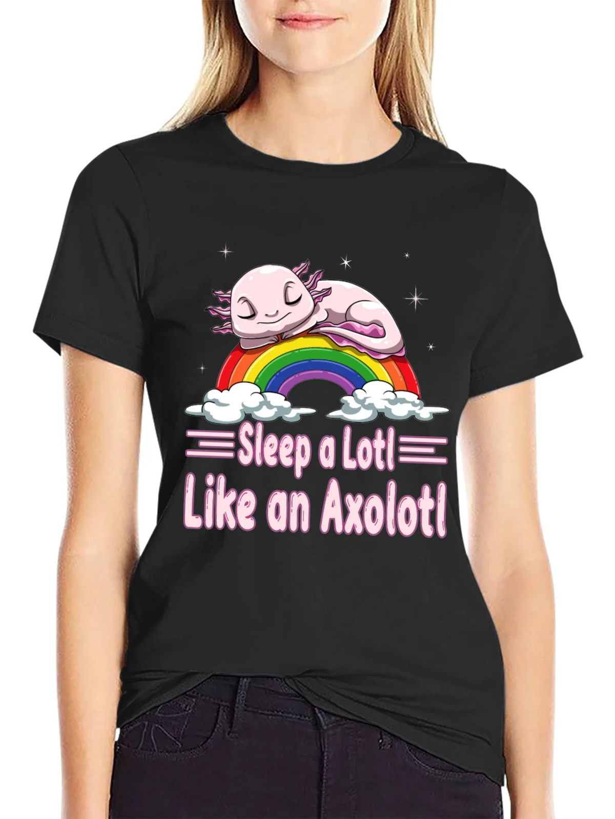 Sleepy Axolotl T-Shirt - Cute Rainbow Design product image 2