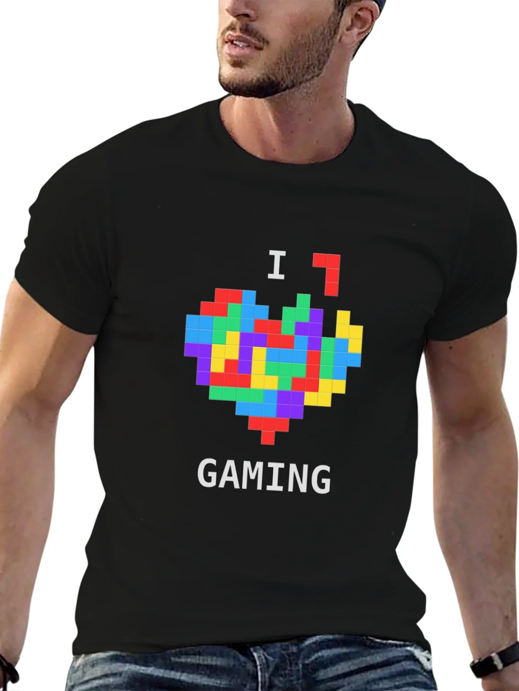 I Love Gaming Pixel Heart Black T-Shirt product image 6