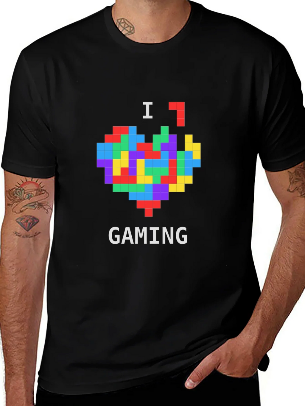 I Love Gaming Pixel Heart Black T-Shirt product image 1