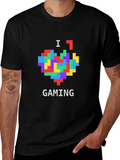 I Love Gaming Pixel Heart Black T-Shirt product image 1