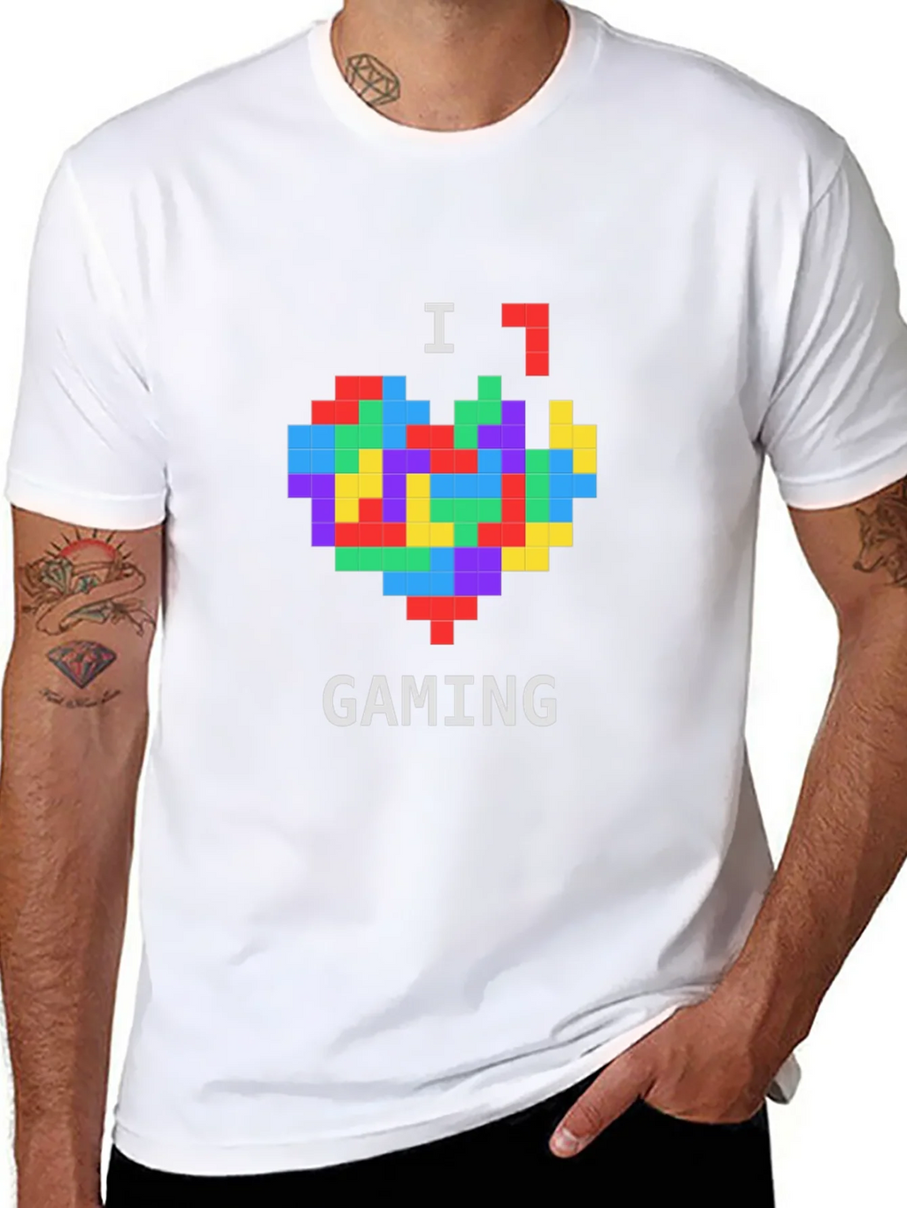 I Love Gaming Pixel Heart Black T-Shirt product image 7