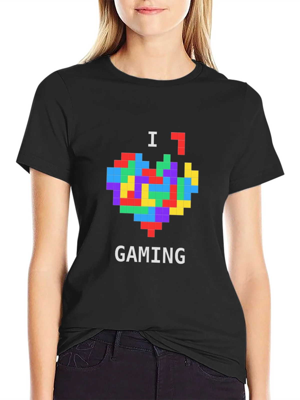 I Love Gaming Pixel Heart Black T-Shirt product image 2