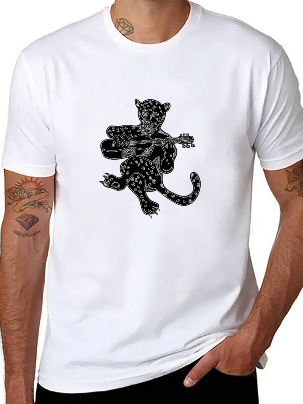Black Graphic Tee - Leopard Guitar Player product image 6