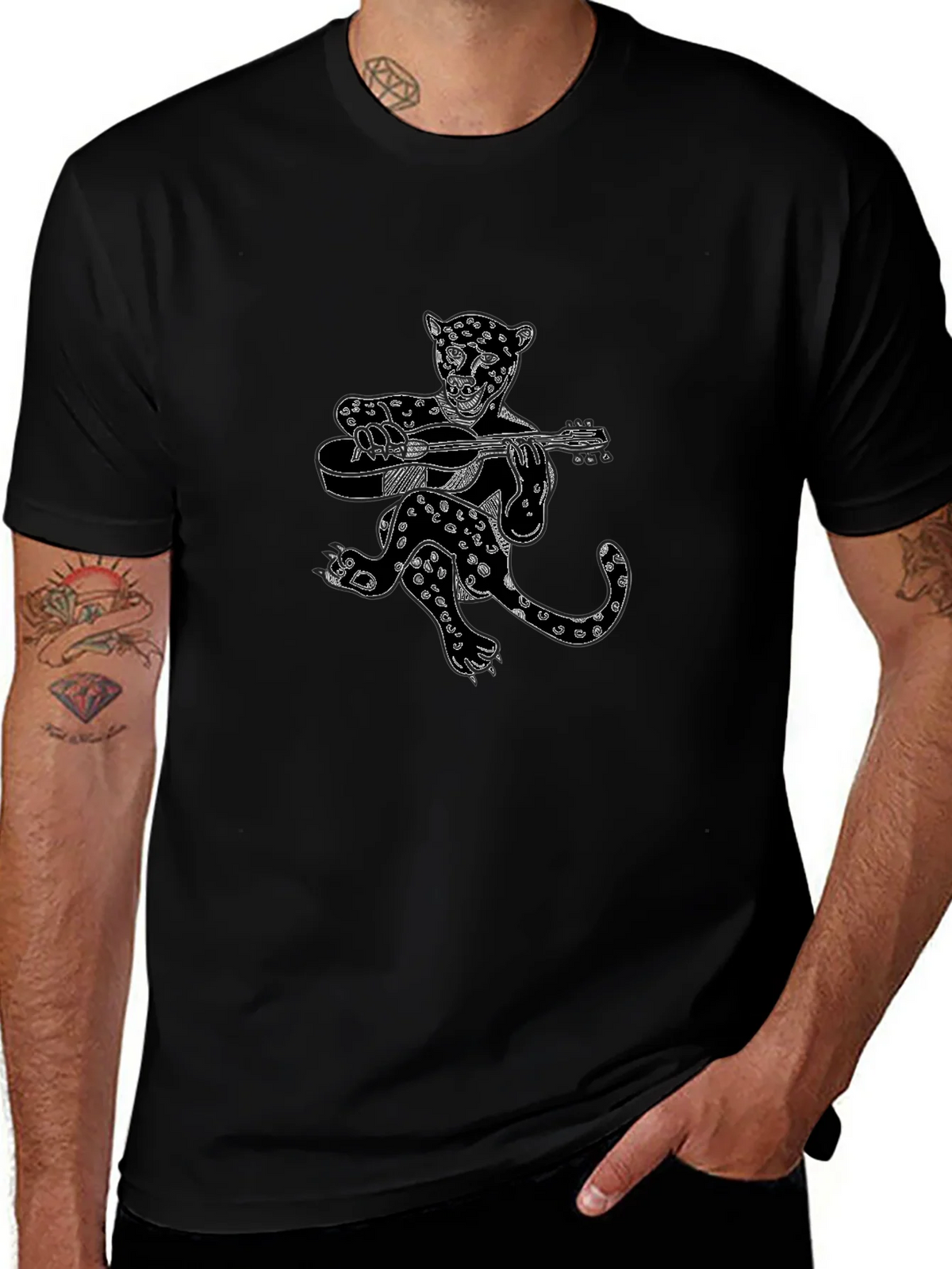 Black Graphic Tee - Leopard Guitar Player product image 1