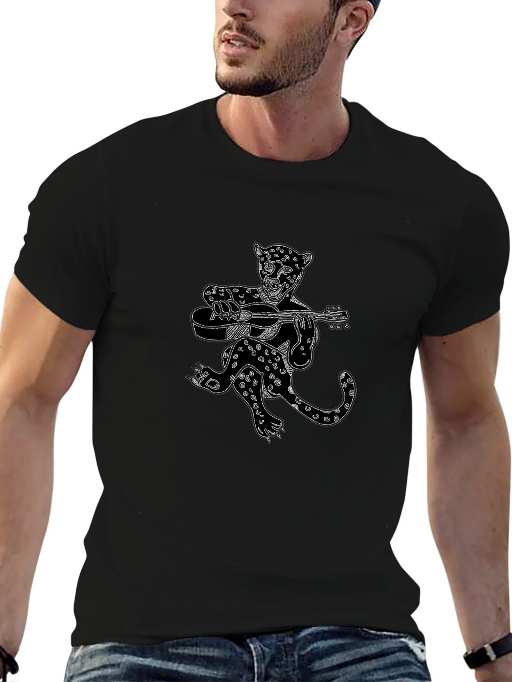 Black Graphic Tee - Leopard Guitar Player product image 5