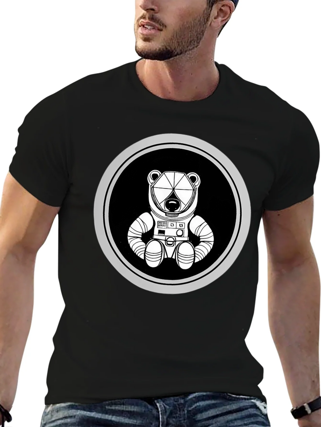 Astronaut Bear Graphic Tee - Black Cotton Blend product image 6