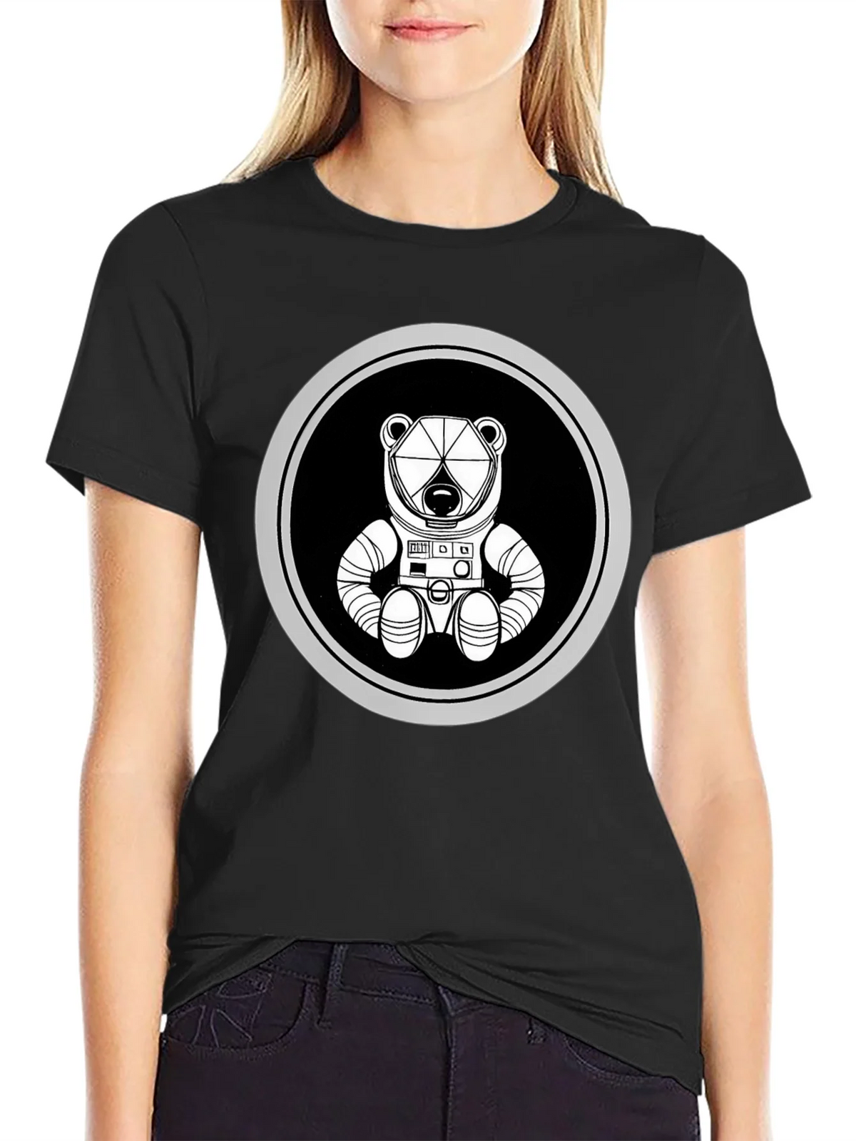 Astronaut Bear Graphic Tee - Black Cotton Blend product image 2