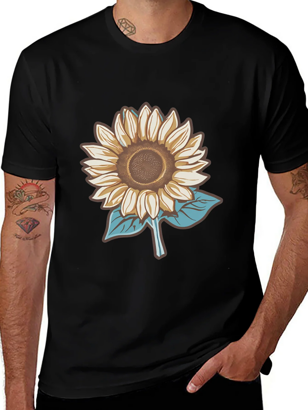 Sunflower Graphic Tee - Stylish Mens Black T-Shirt product image 1