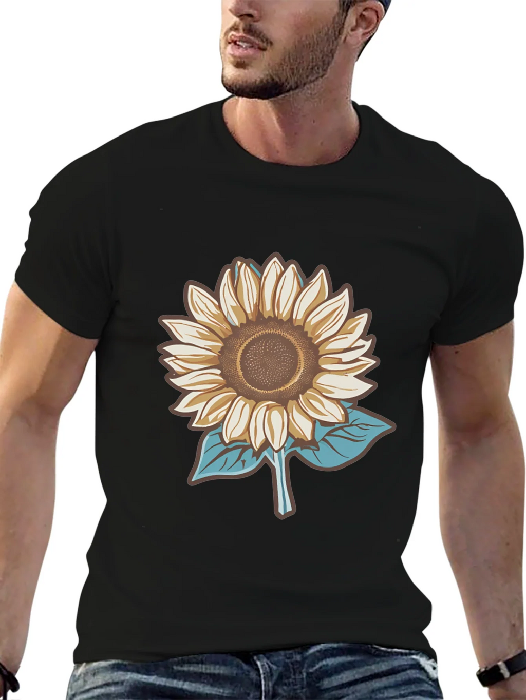 Sunflower Graphic Tee - Stylish Mens Black T-Shirt product image 6