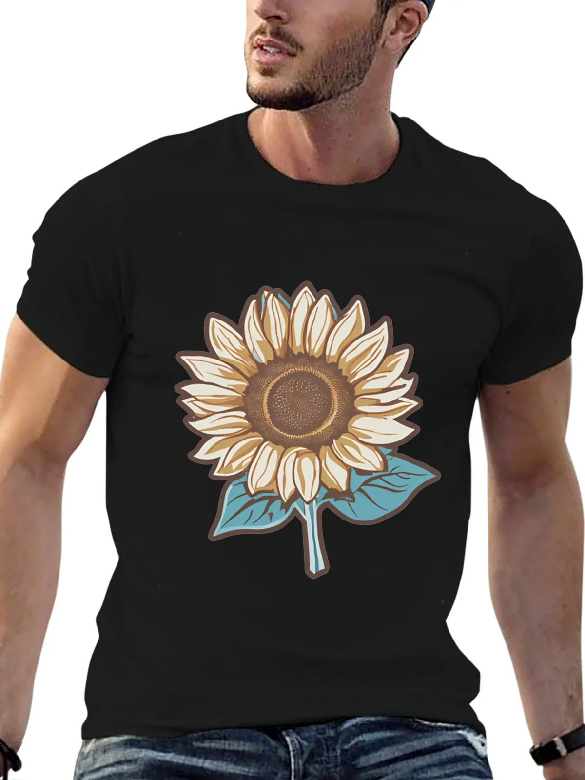 Sunflower Graphic Tee - Stylish Mens Black T-Shirt product image 6