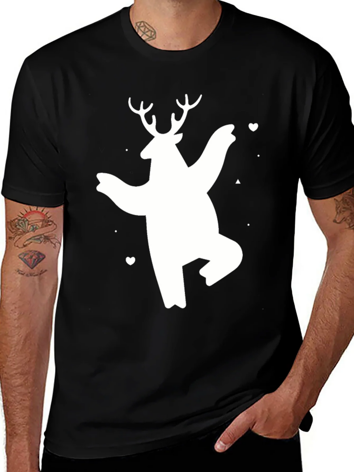 Bear Deer Graphic Tee - Black Cotton Casual T-Shirt product image 1