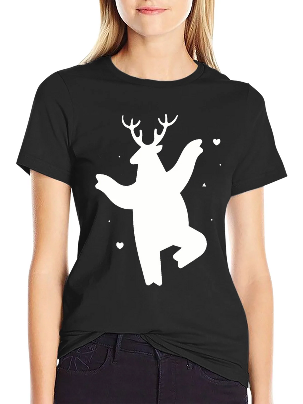 Bear Deer Graphic Tee - Black Cotton Casual T-Shirt product image 2