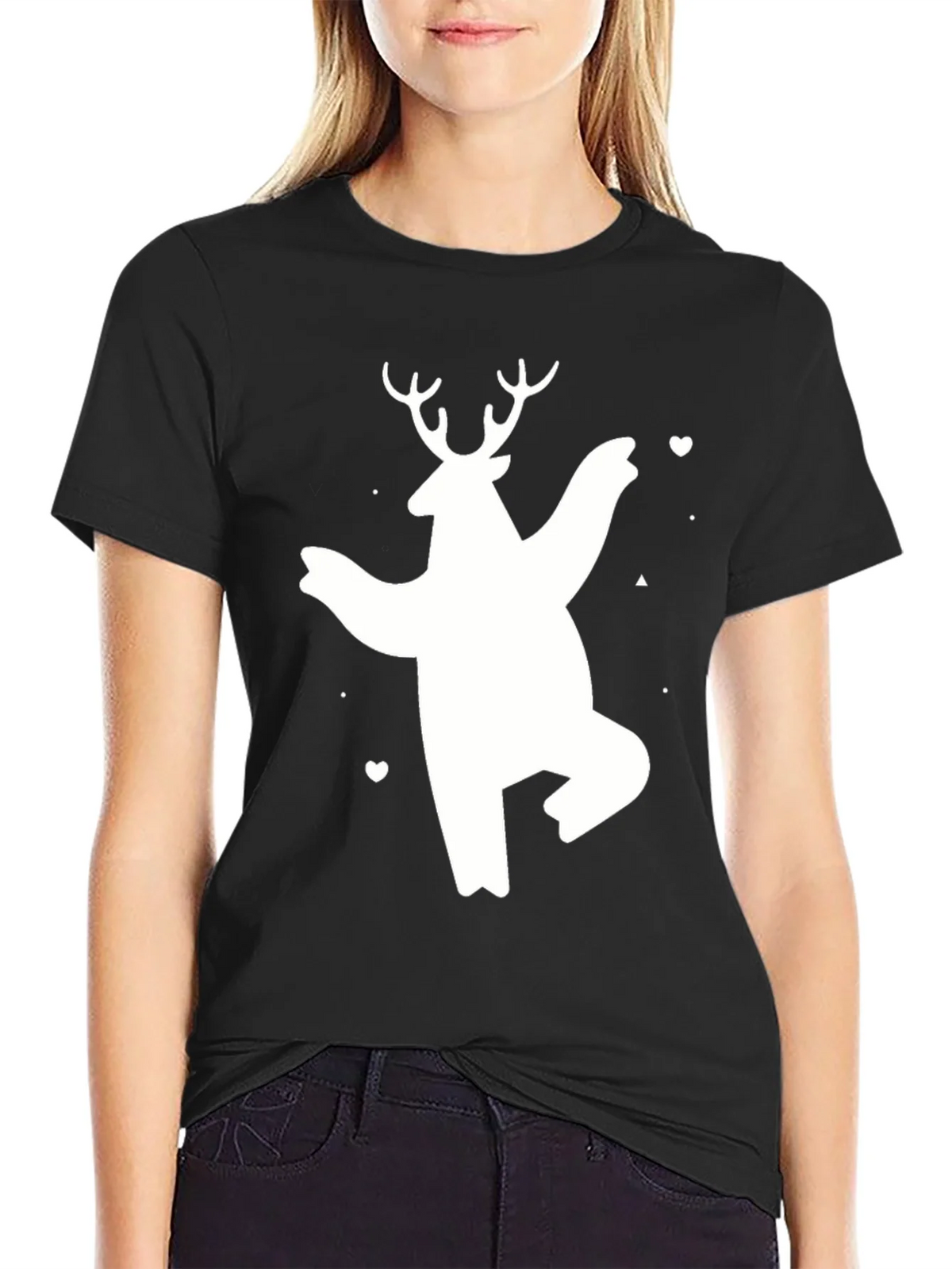 Bear Deer Graphic Tee - Black Cotton Casual T-Shirt product image 2