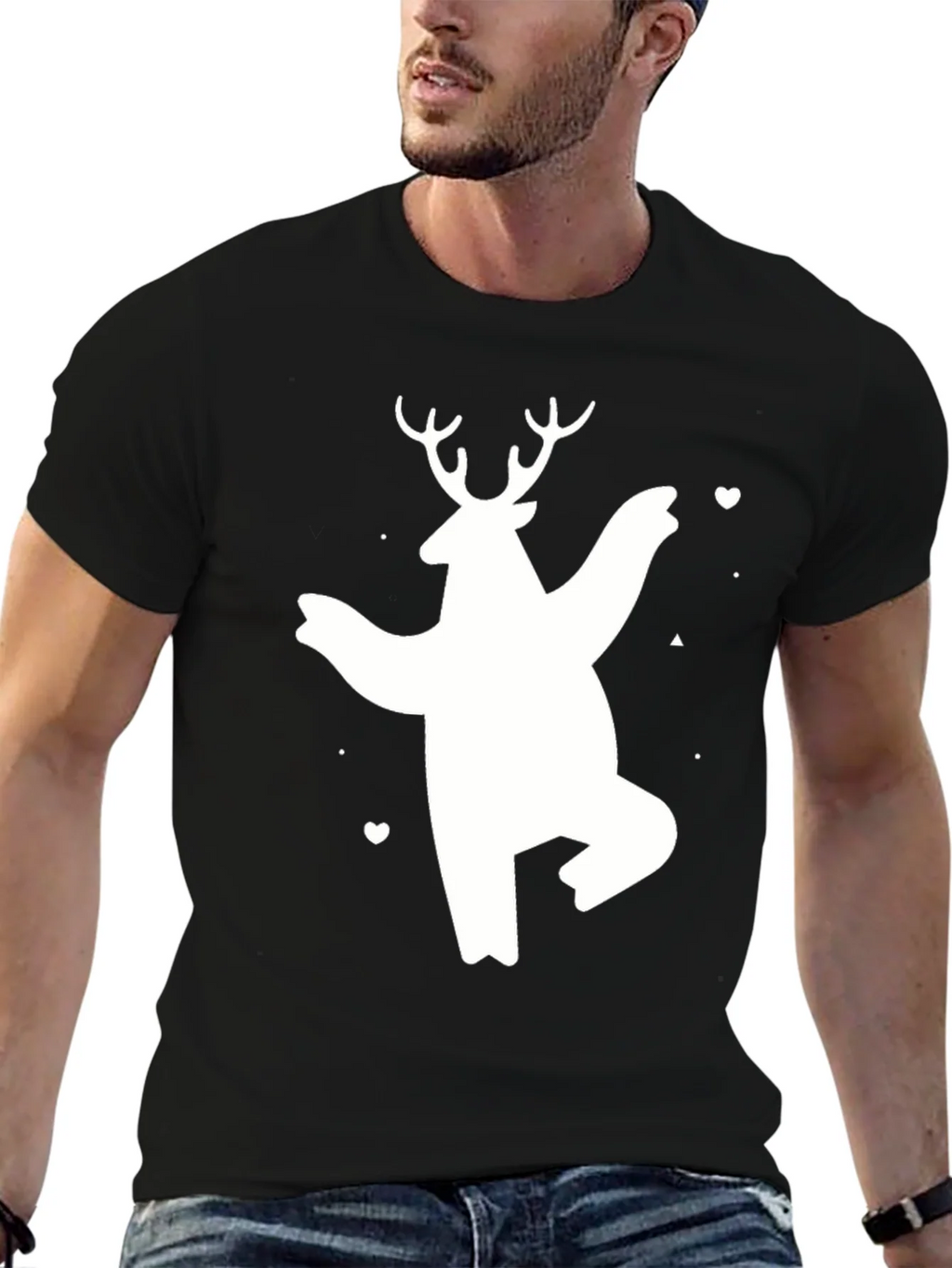Bear Deer Graphic Tee - Black Cotton Casual T-Shirt product image 6