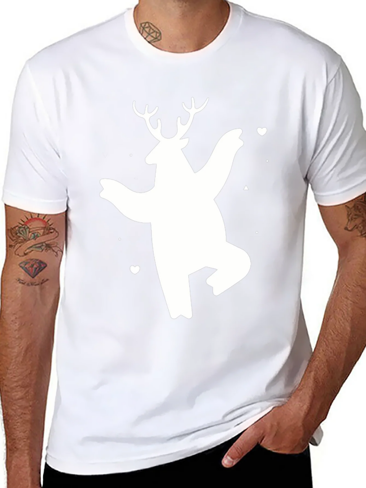 Bear Deer Graphic Tee - Black Cotton Casual T-Shirt product image 7