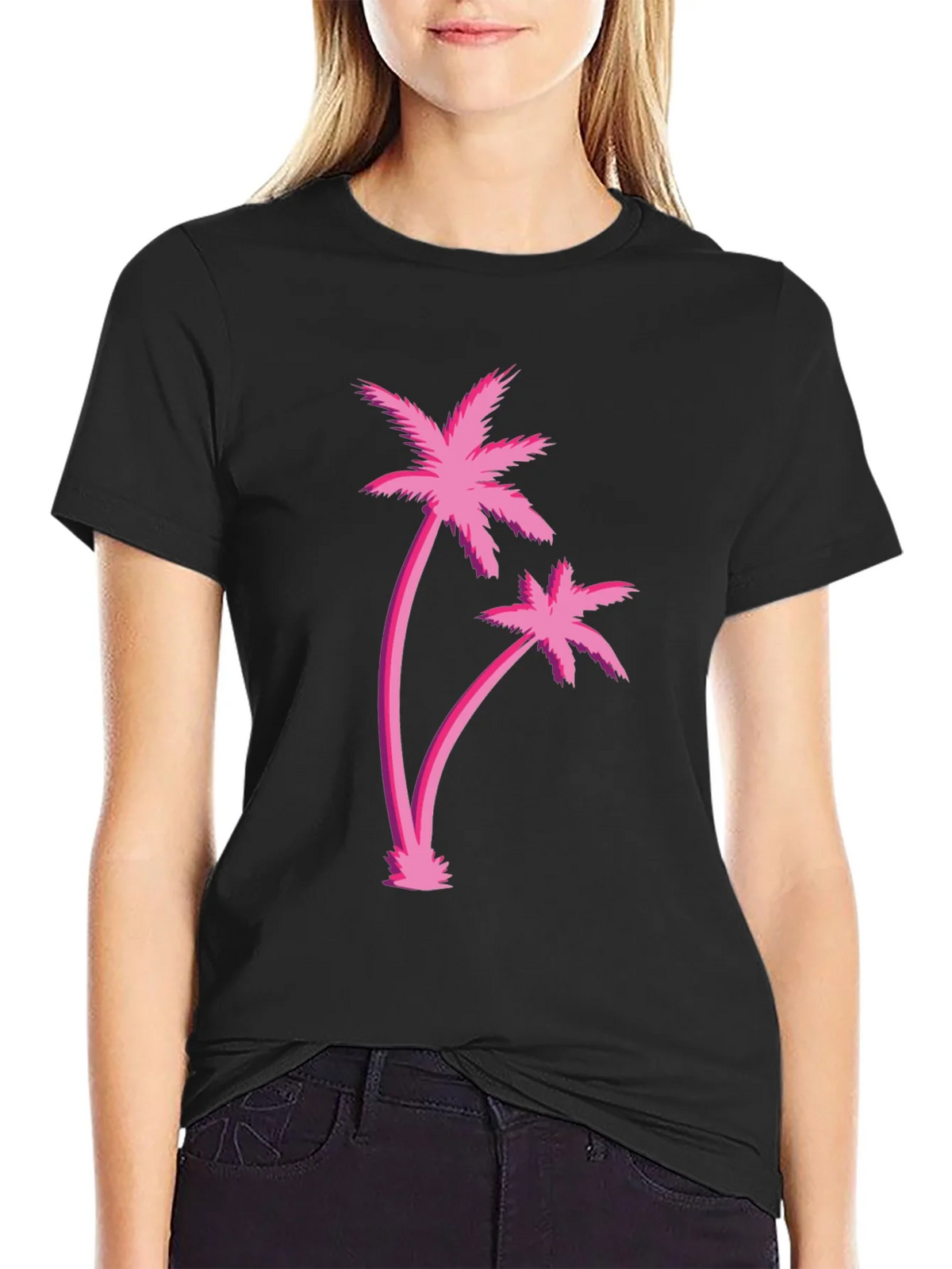 Retro Palm Tree Graphic Black T-Shirt product image 2