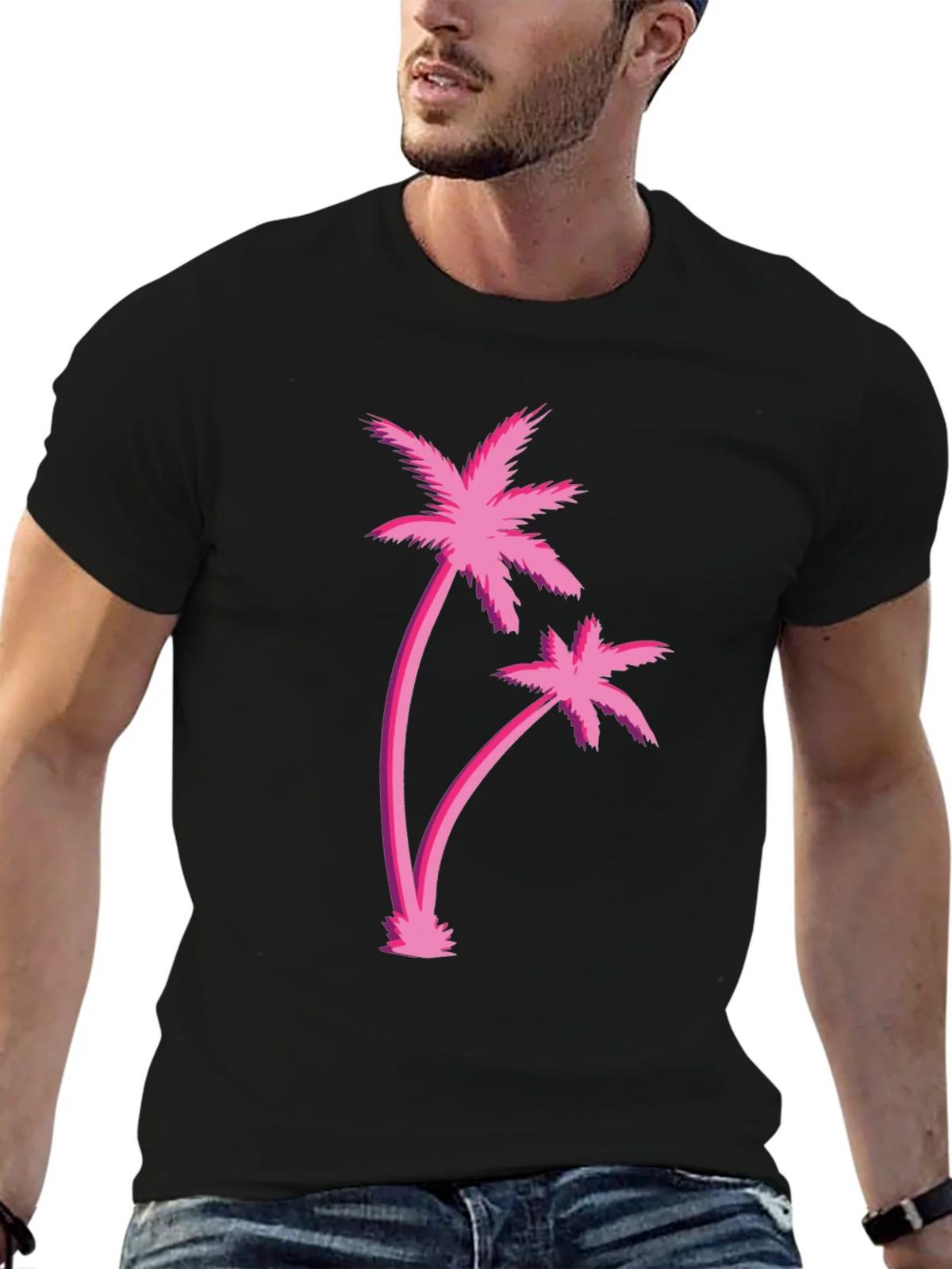 Retro Palm Tree Graphic Black T-Shirt product image 6