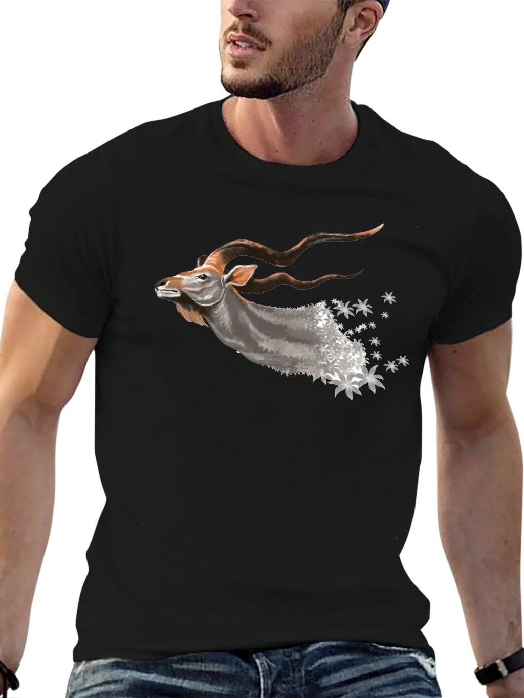 Mens Black T-Shirt with Kudu Design product image 6