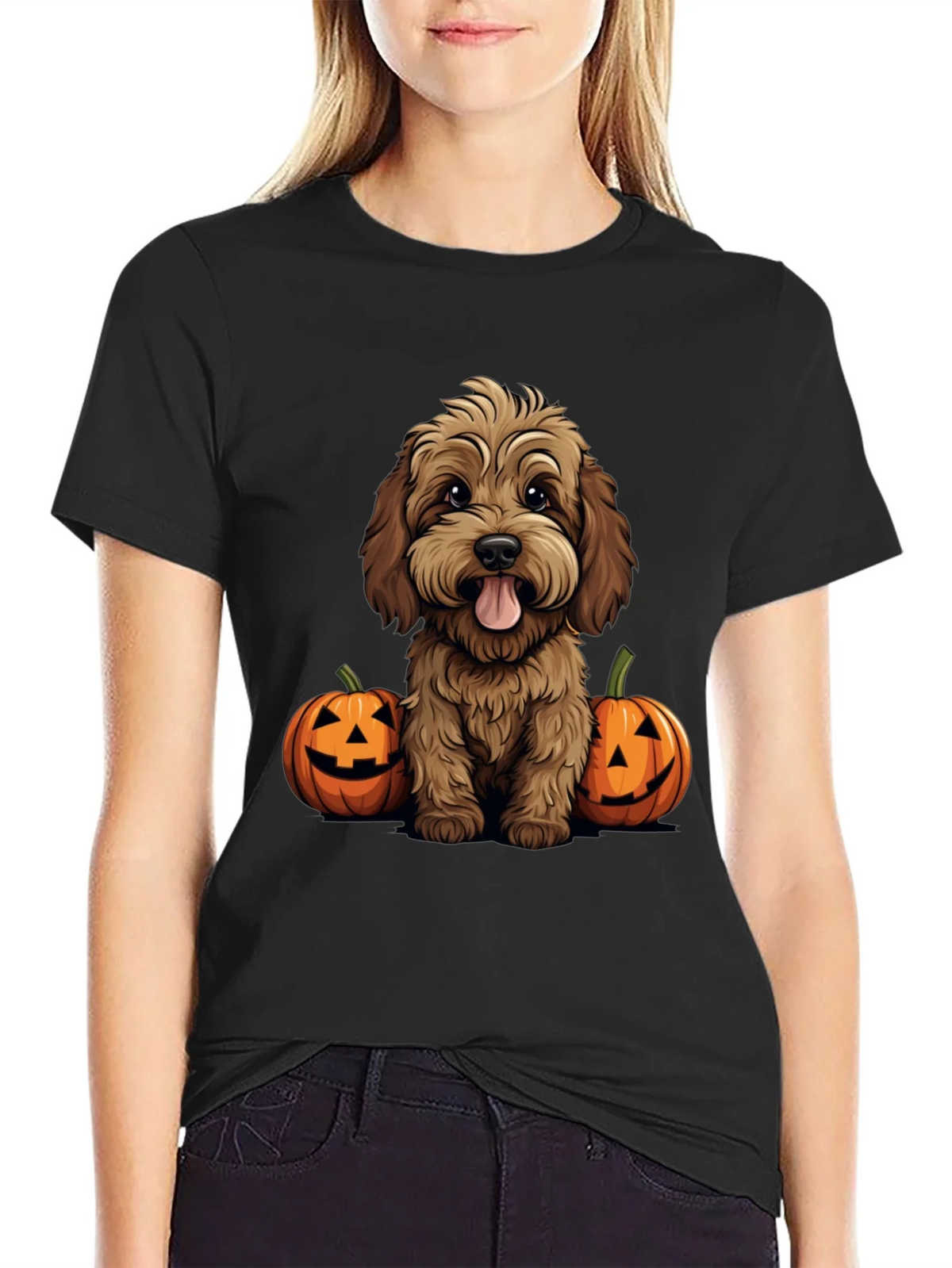 Halloween Dog Lover T-Shirt - Cute Puppy & Pumpkins product image 2
