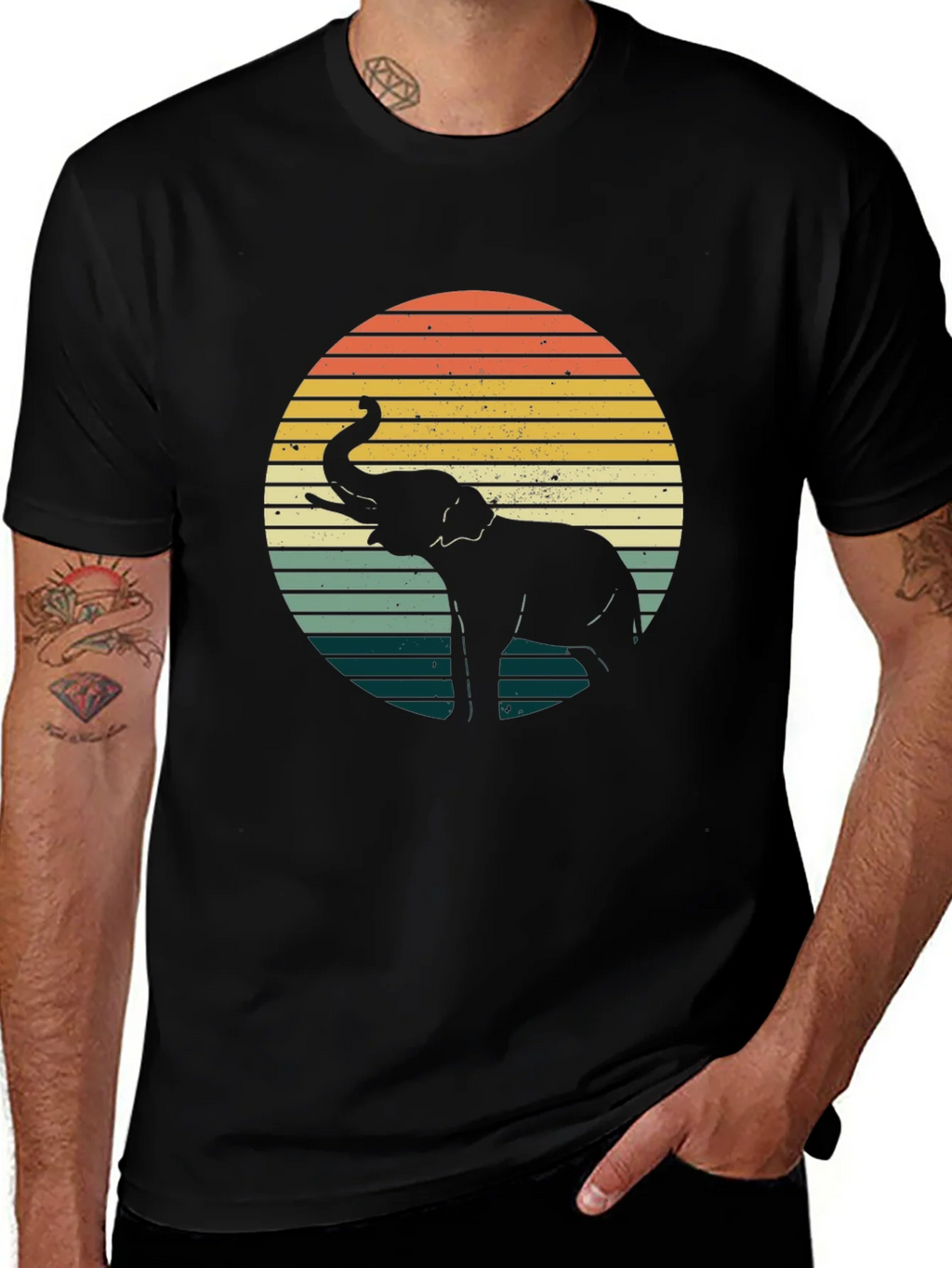 Retro Elephant Sunset Graphic Tee - Black product image 1