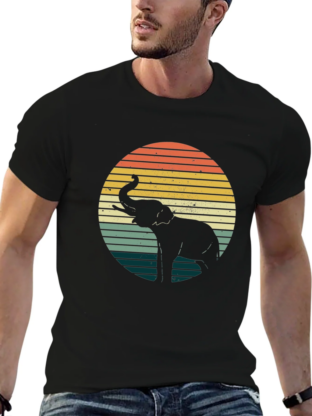 Retro Elephant Sunset Graphic Tee - Black product image 6