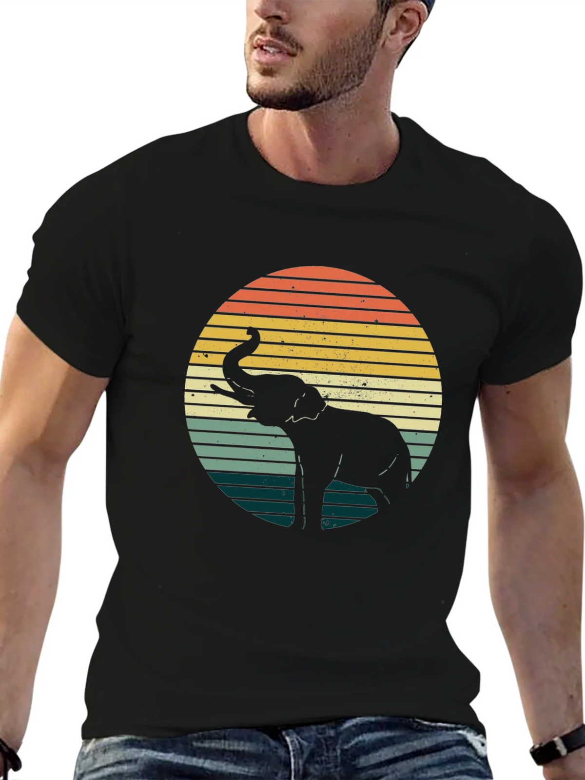 Retro Elephant Sunset Graphic Tee - Black product image 6