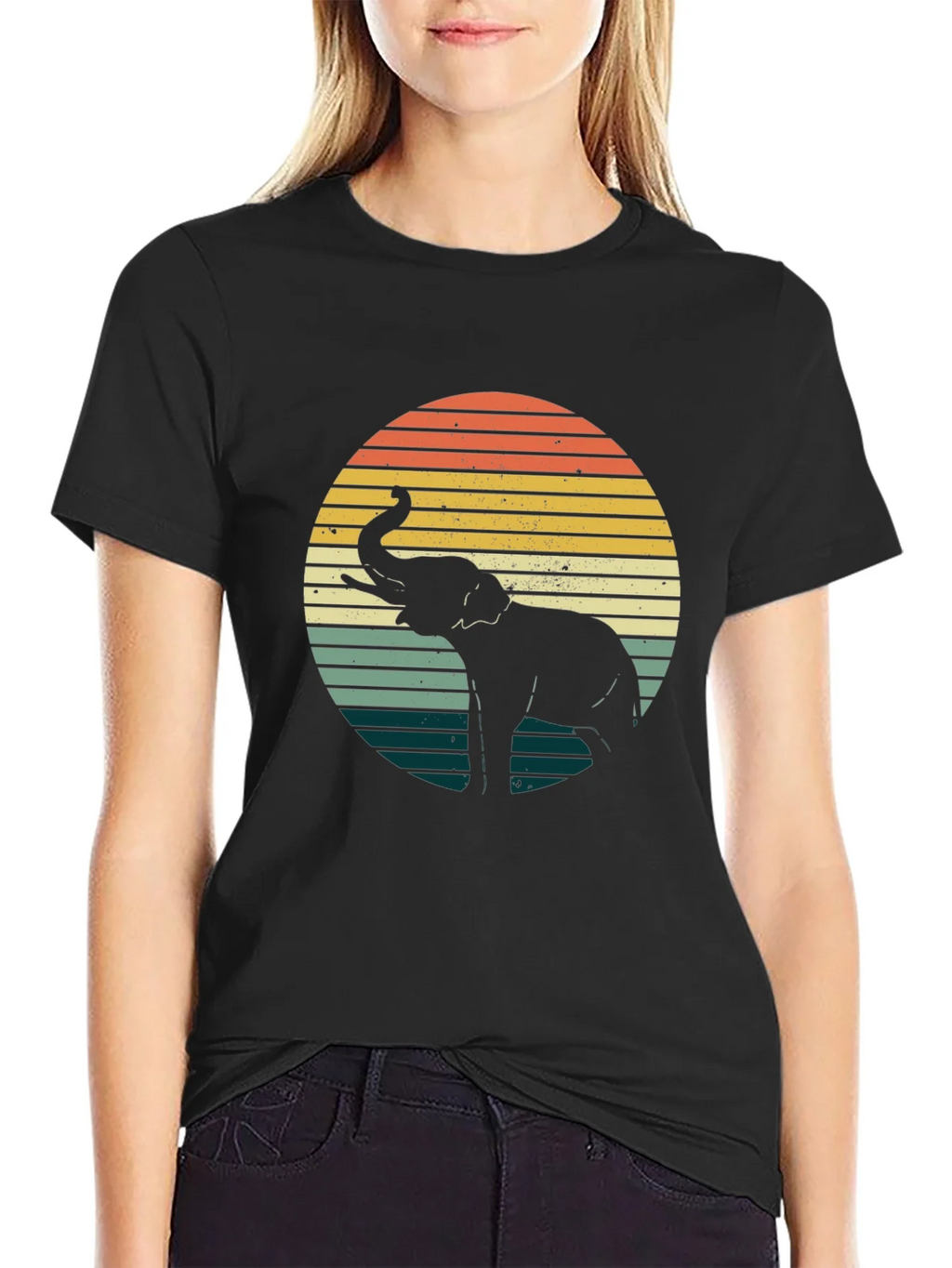 Retro Elephant Sunset Graphic Tee - Black product image 2