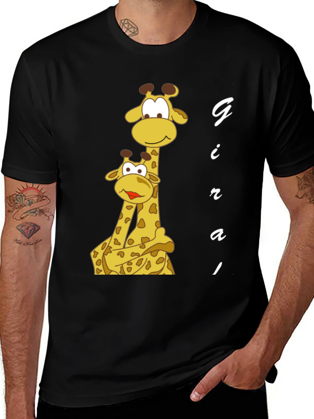 Giraffe Family Graphic Tee - Black Cotton T-Shirt product image 1