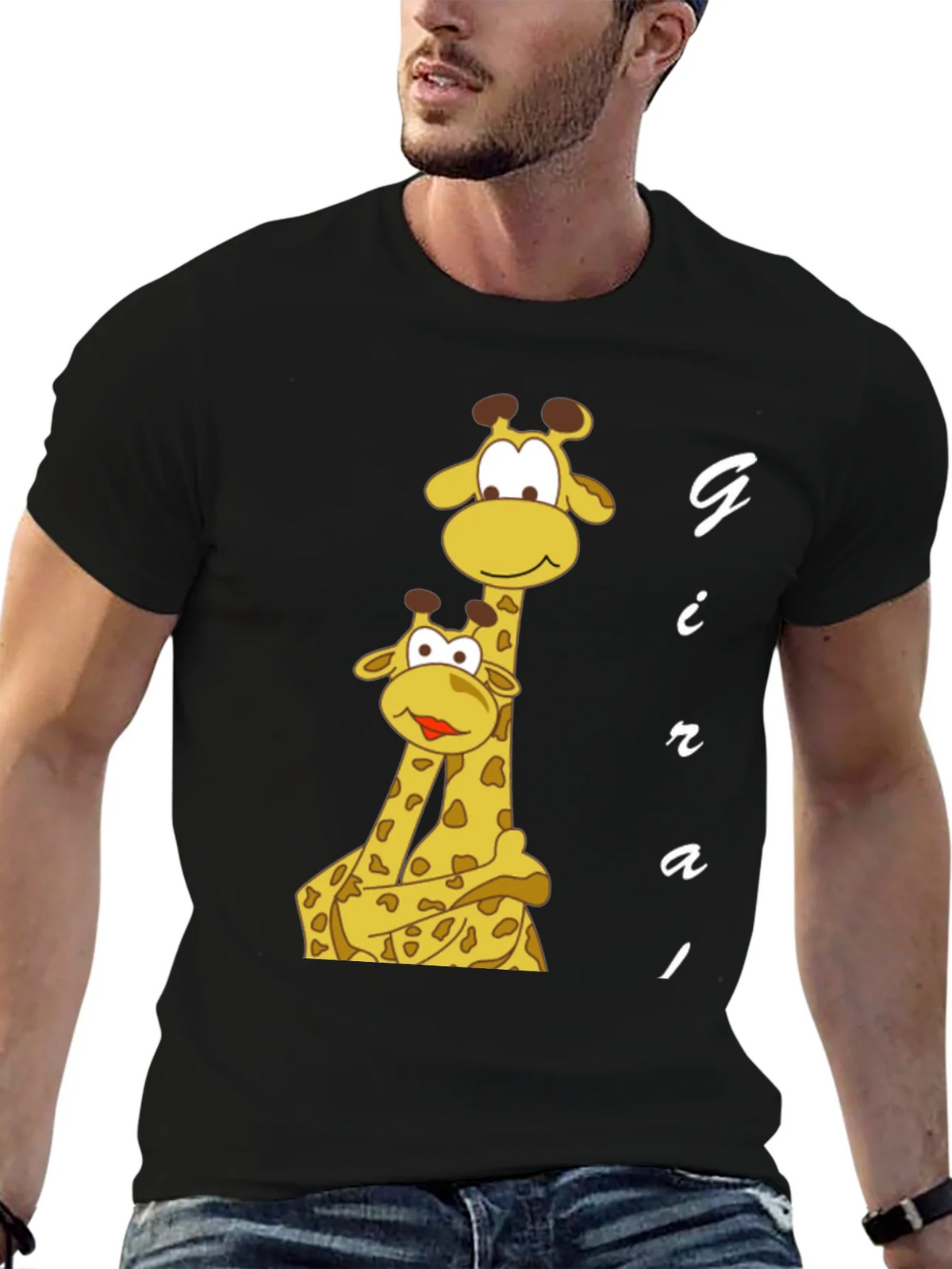 Giraffe Family Graphic Tee - Black Cotton T-Shirt product image 6