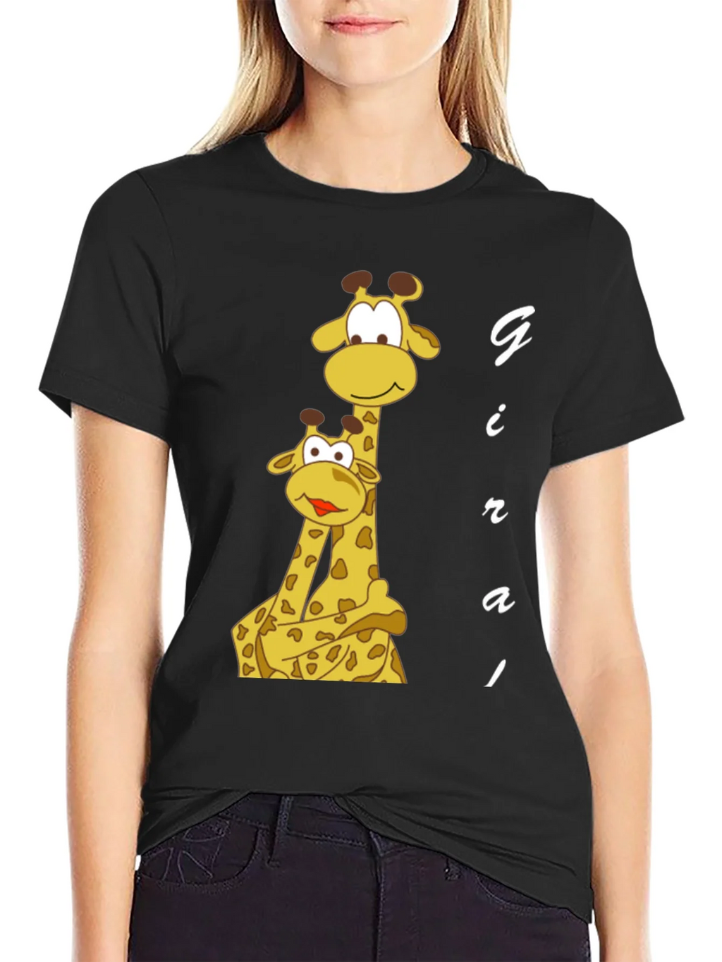 Giraffe Family Graphic Tee - Black Cotton T-Shirt product image 2