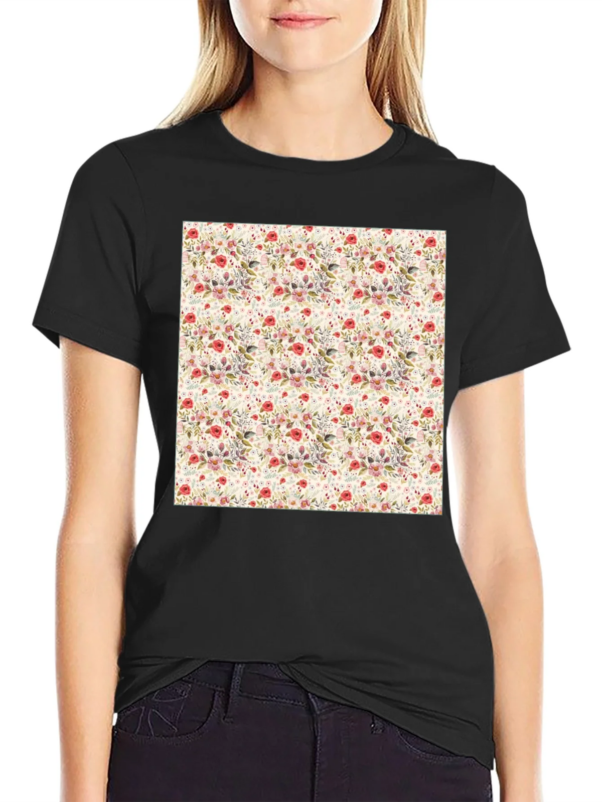 Floral Print Crew Neck Tee - Casual Style product image 2
