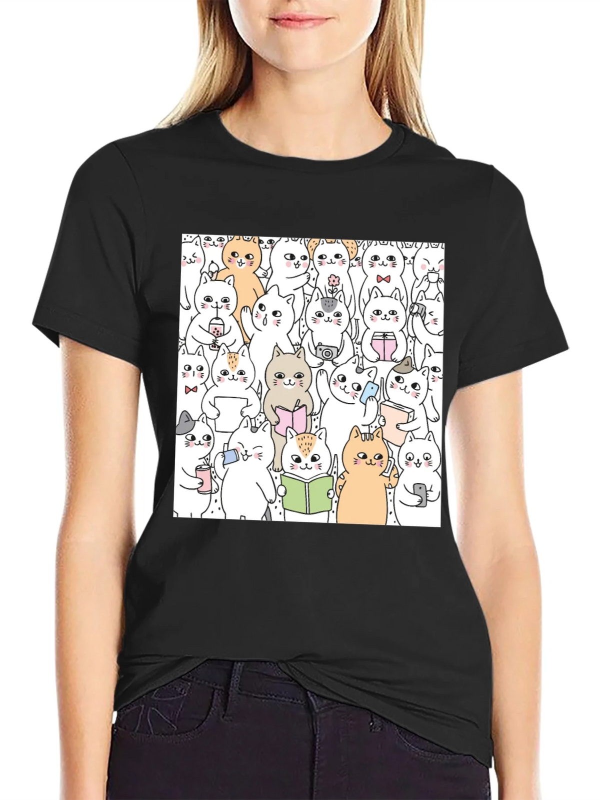 Kawaii Cats Graphic Tee - Cute Cartoon Kitten Shirt product image 2