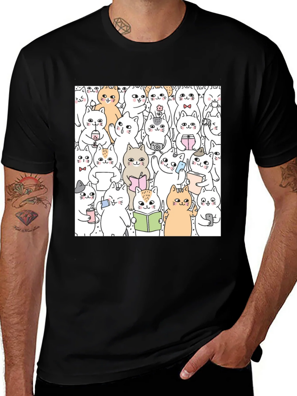 Kawaii Cats Graphic Tee - Cute Cartoon Kitten Shirt product image 1