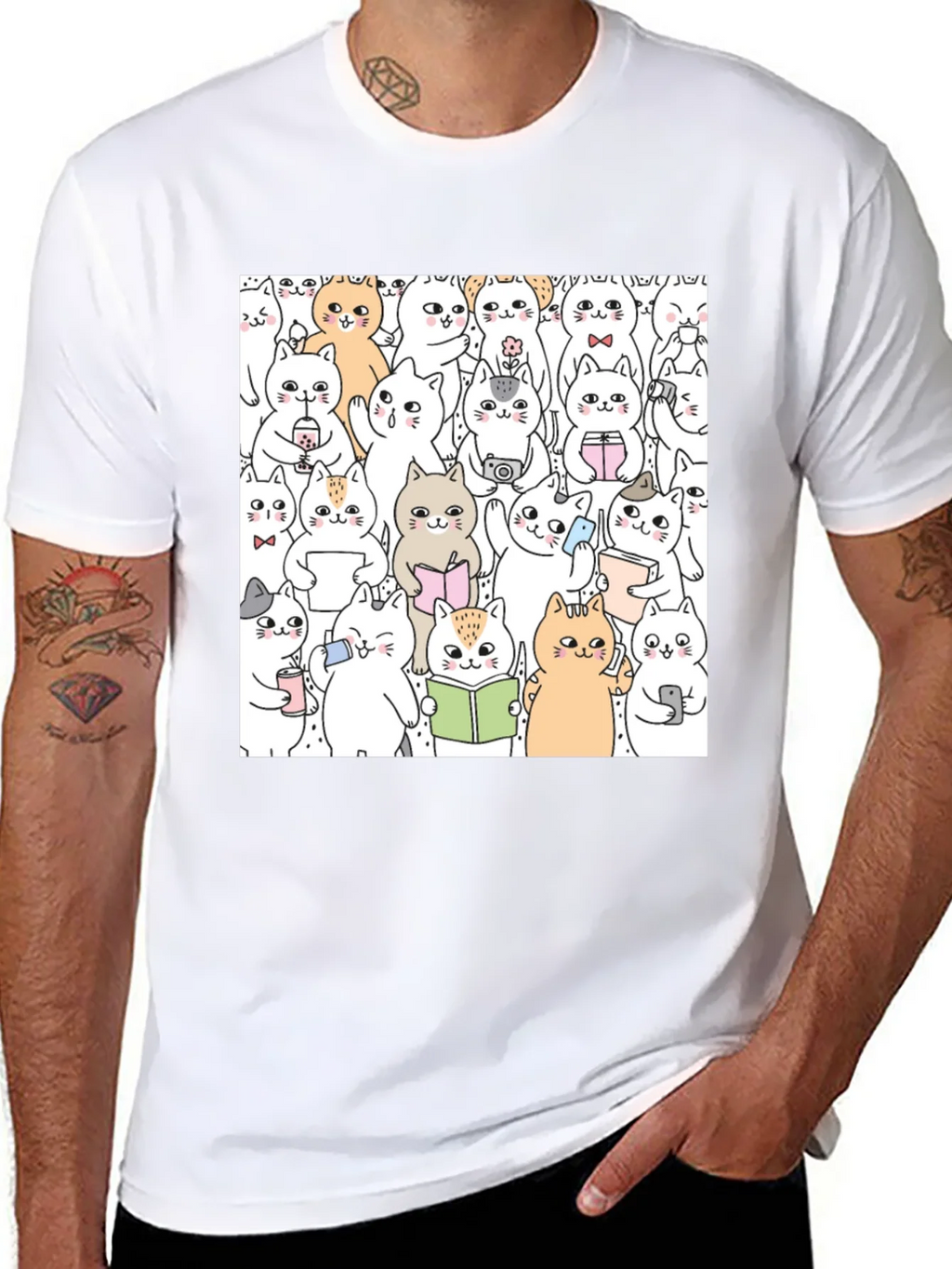 Kawaii Cats Graphic Tee - Cute Cartoon Kitten Shirt product image 7